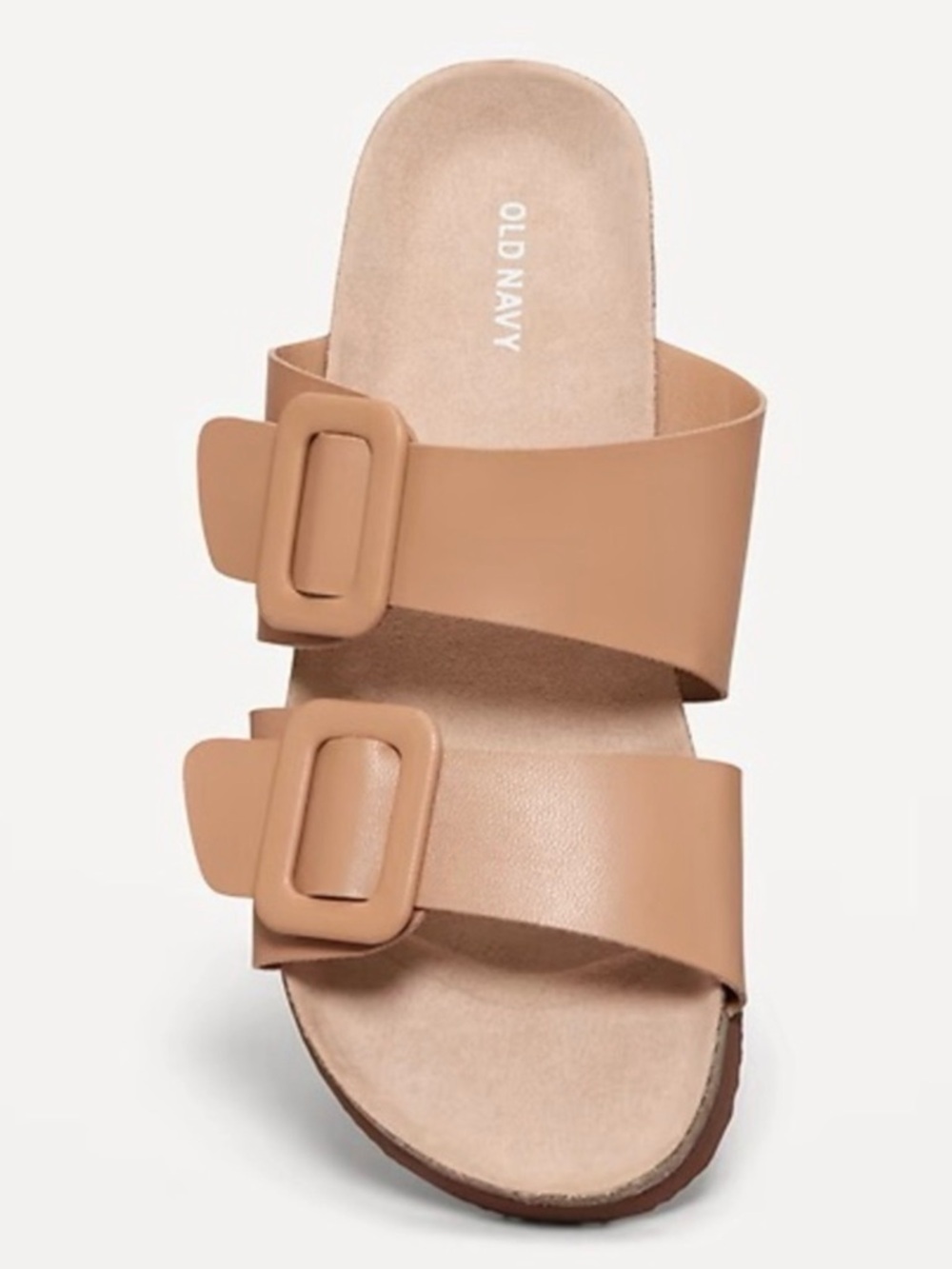 NWT Women's Tan Double Big Buckle chic classic flat slide Sandals 8 8.5